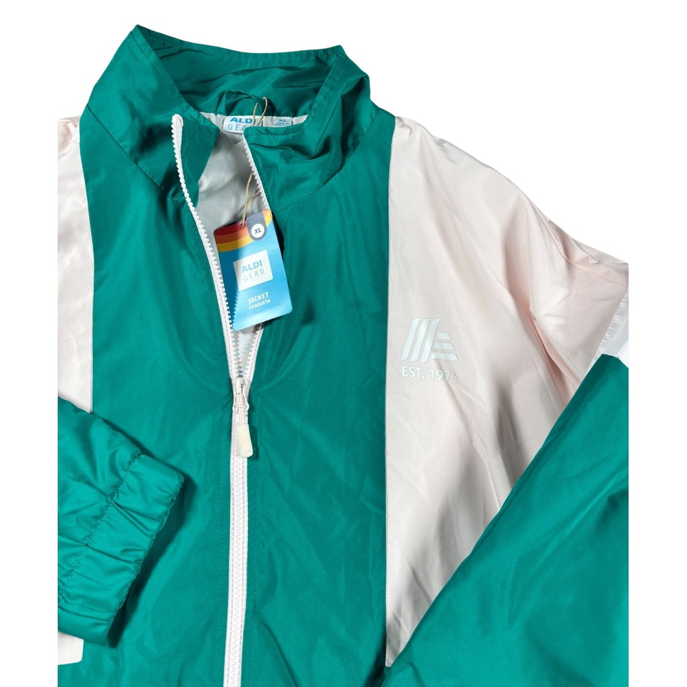 Aldi Gear Windbreaker Jacket Teal Pink White Colorblock XL New With Tags